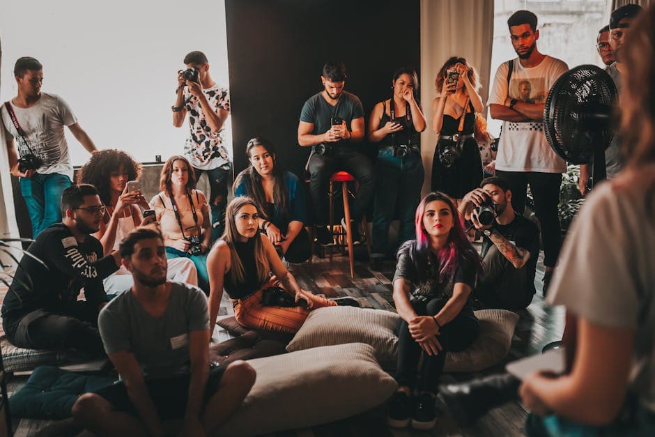 Group of multiethnic young people wearing casual clothes gathering together